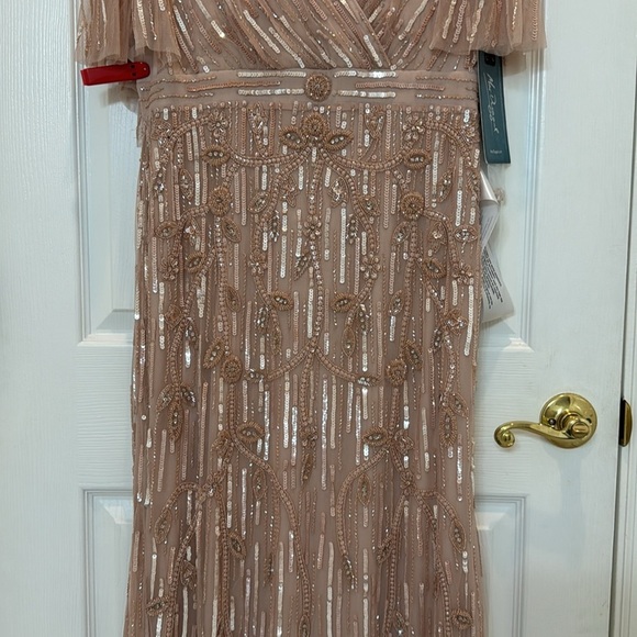 NWT Mac Duggal 9064 Pink Embellished Cap Sleeve Faux Wrap Trumpet Gown Size 10 - Picture 4 of 11
